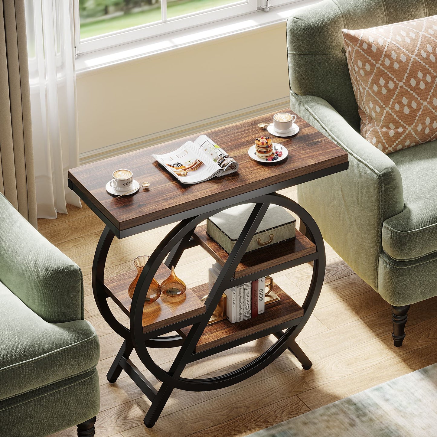 4 - Tier End Table, Small Side Table Snack Table with Storage Shelves Tribesigns