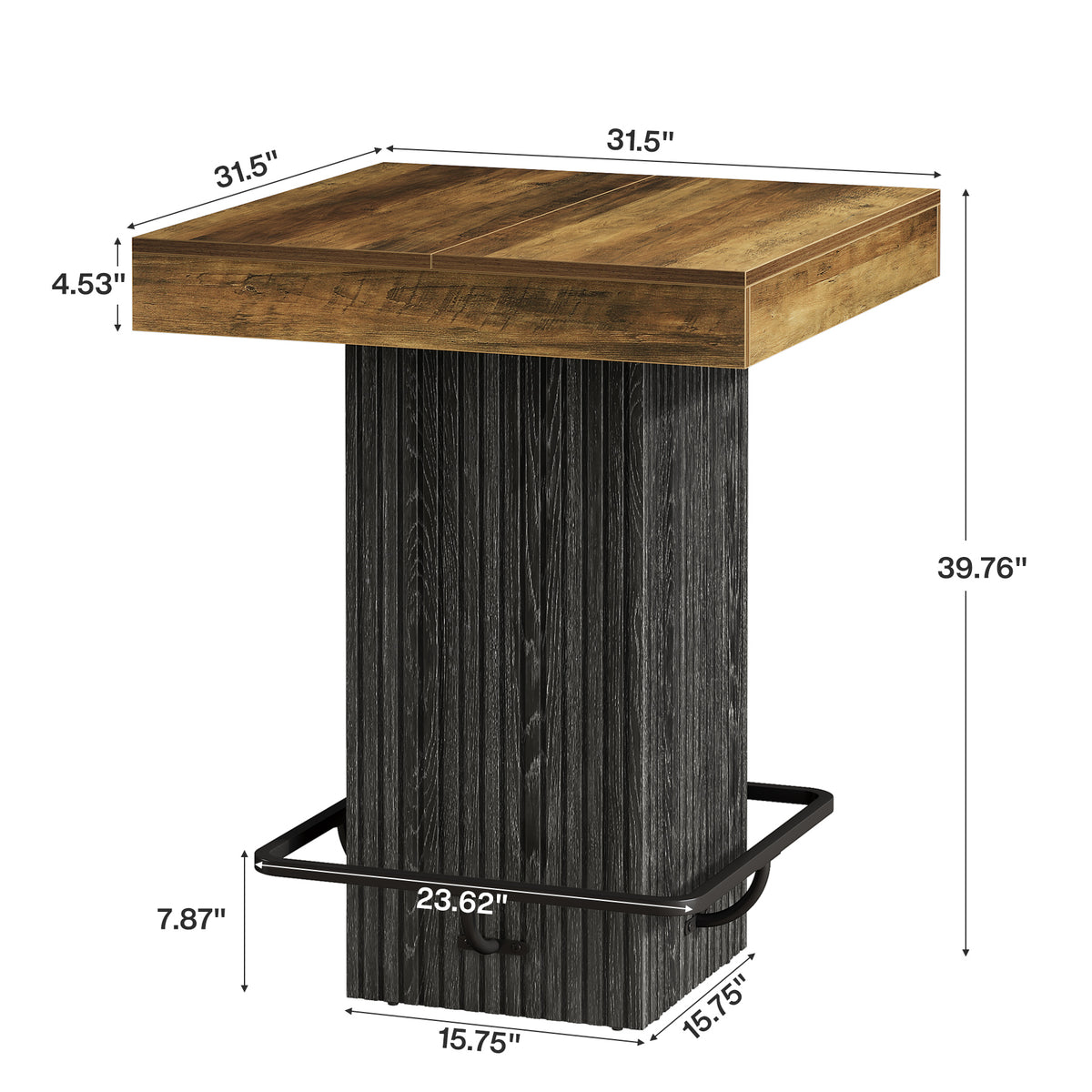 80 cm Square Bar Table for 2-4, Rustic Industrial Pub Table