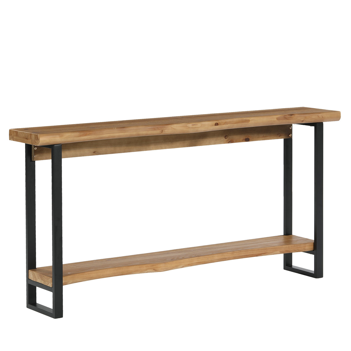160 cm Solid Wood Console Table, Live Edge 2 Tier Entryway Table