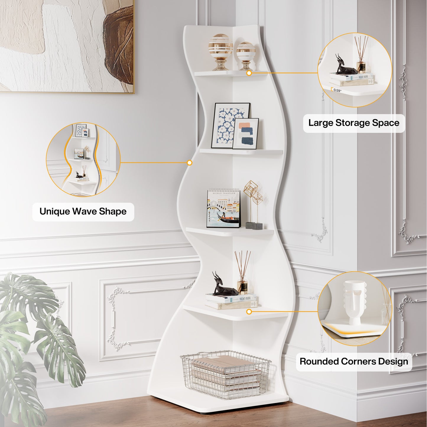 Modern 5-Tier Wall Corner Bookshelf Bookcase