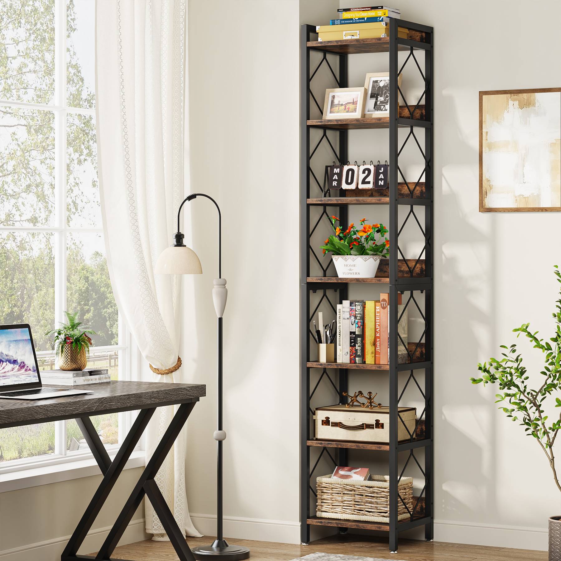 7-Tier Corner Shelf, 78.7" Narrow Bookshelf Corner Bookcase Tribesigns