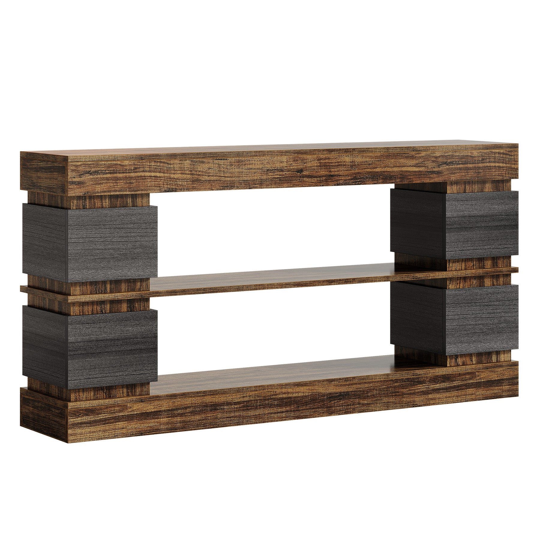 160cm Farmhouse 3-Tier Console Table with 4 Storage Compartments, Long Wooden Entryway & Sofa Table