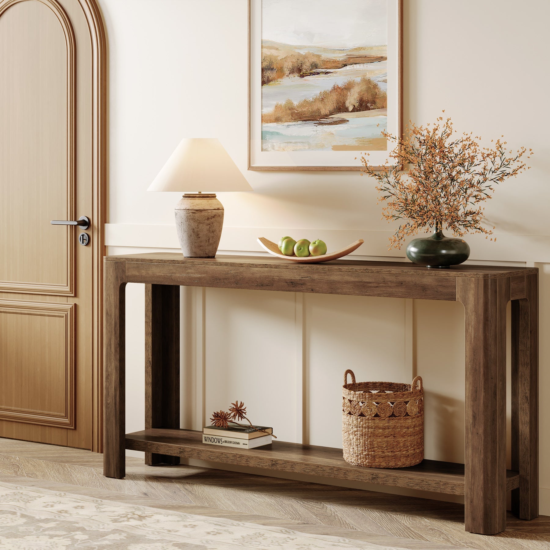 160cm Narrow Console Table, 2-Tier Sofa Table with Storage Shelf
