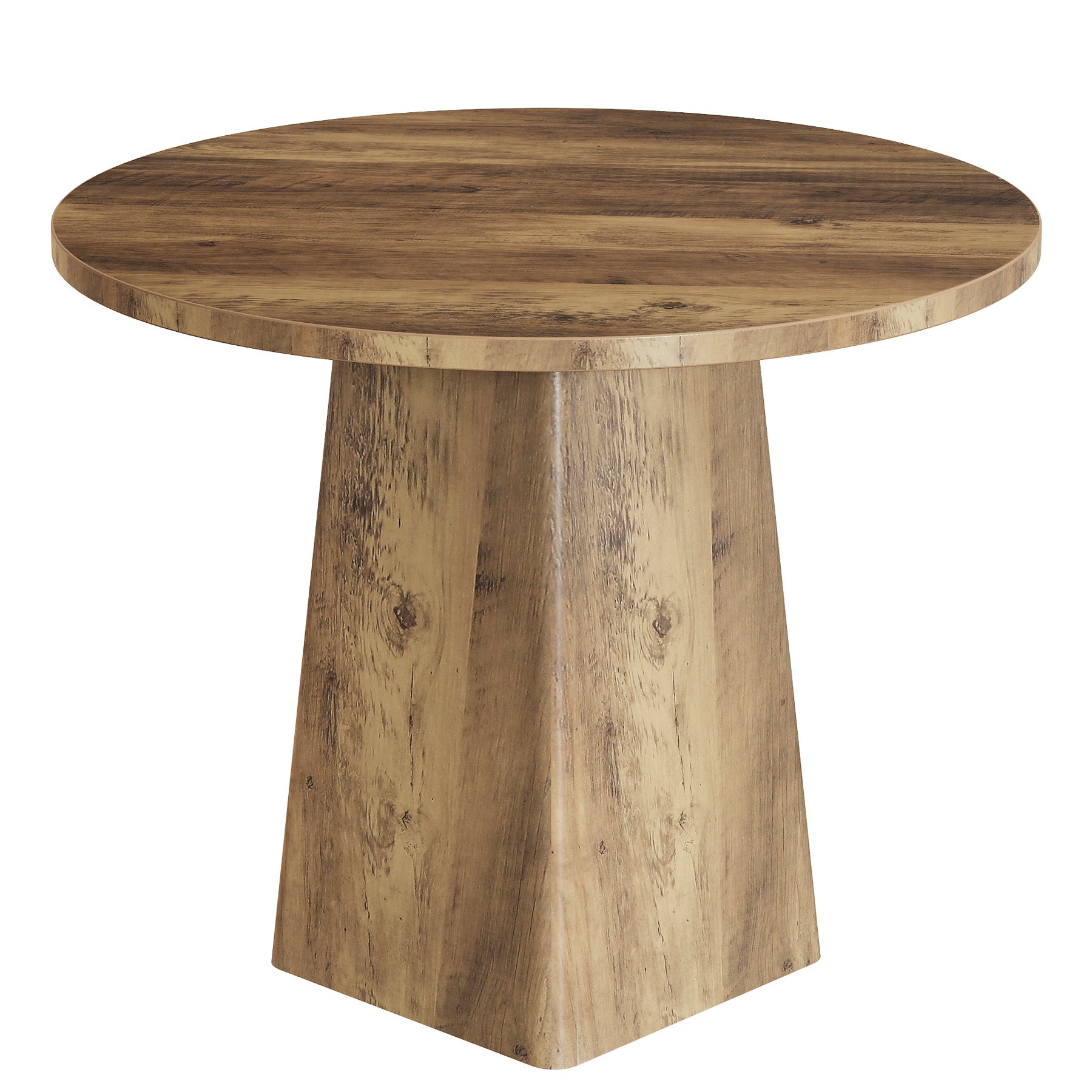 80cm Round Dining Table for 2-4, Farmhouse Wooden Kitchen Table with Square Base for Small Spaces