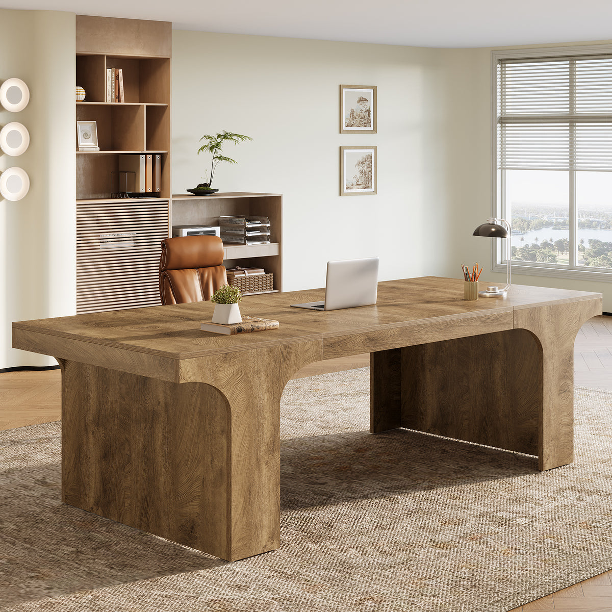 180 cm Office Desk for Two, Modern Wood-Look Work Desk