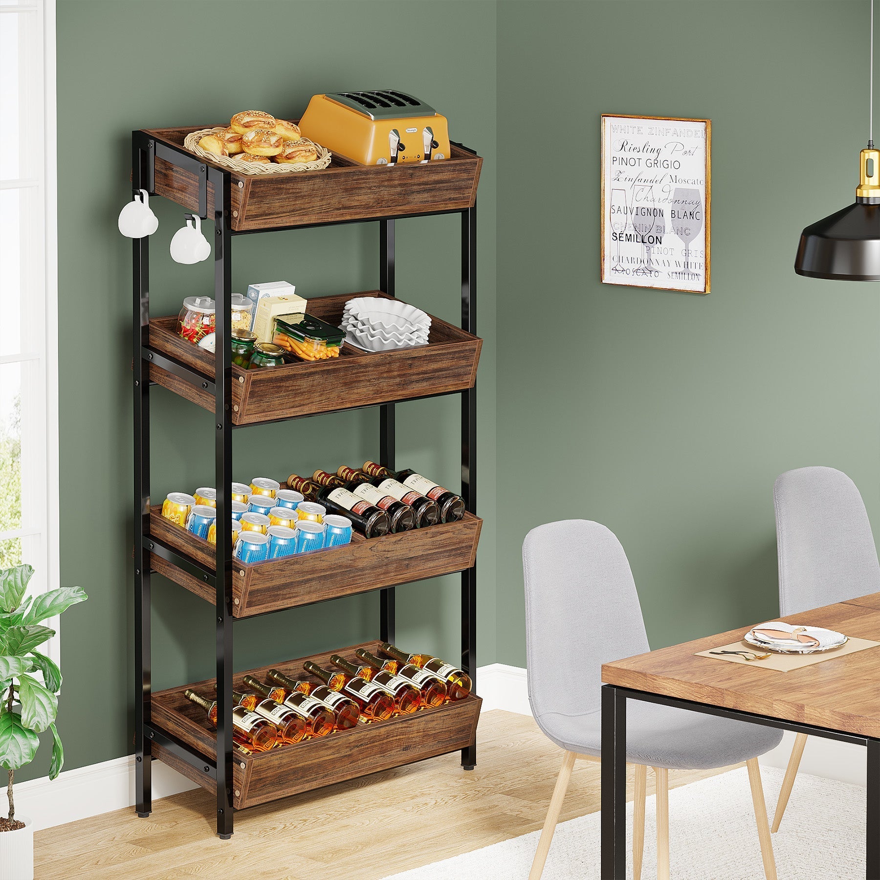 Wood Fruit Vegetable Storage Rack Stand, 4-Tier Storage Organizer Tribesigns