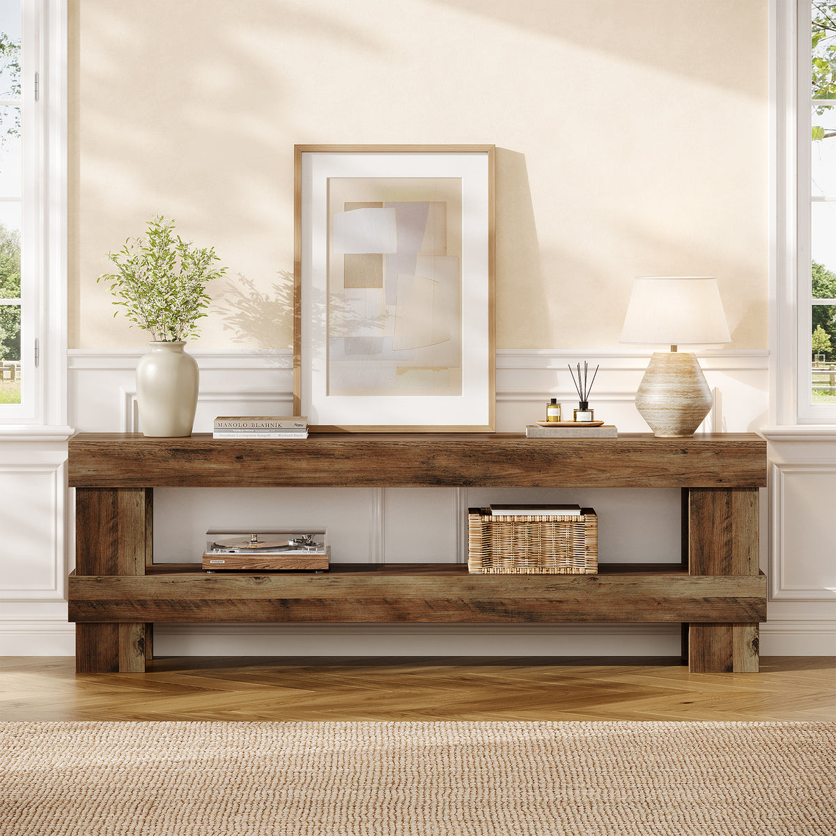 150 cm TV Stand with Open Storage Shelf, Farmhouse Brown Entertainment Unit