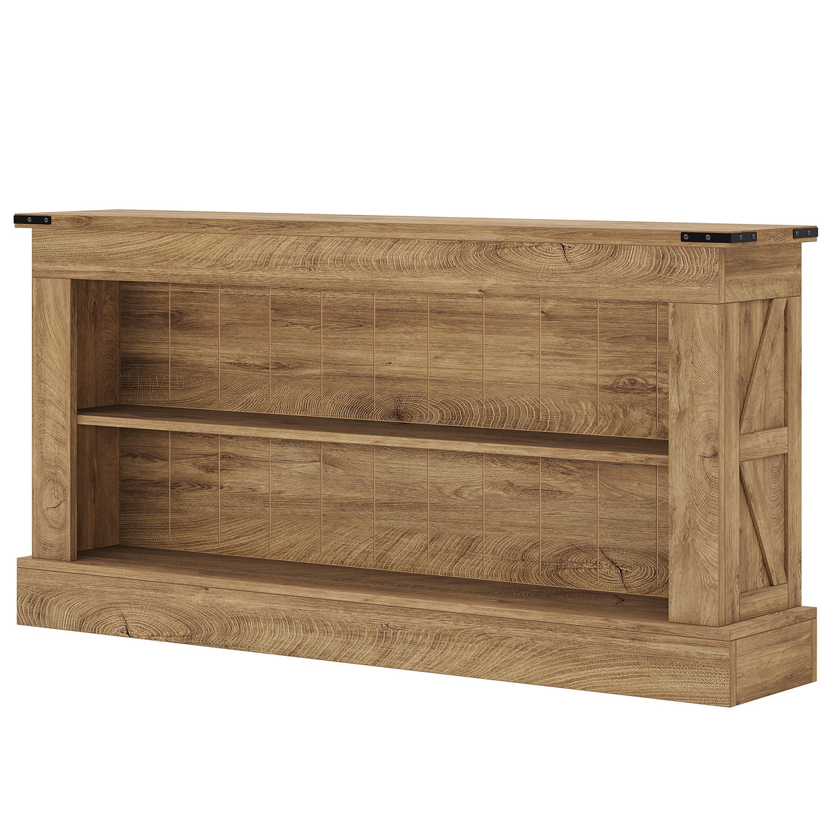 155cm Rustic Wood Console Table with 2 Shelves, Farmhouse Entryway Table