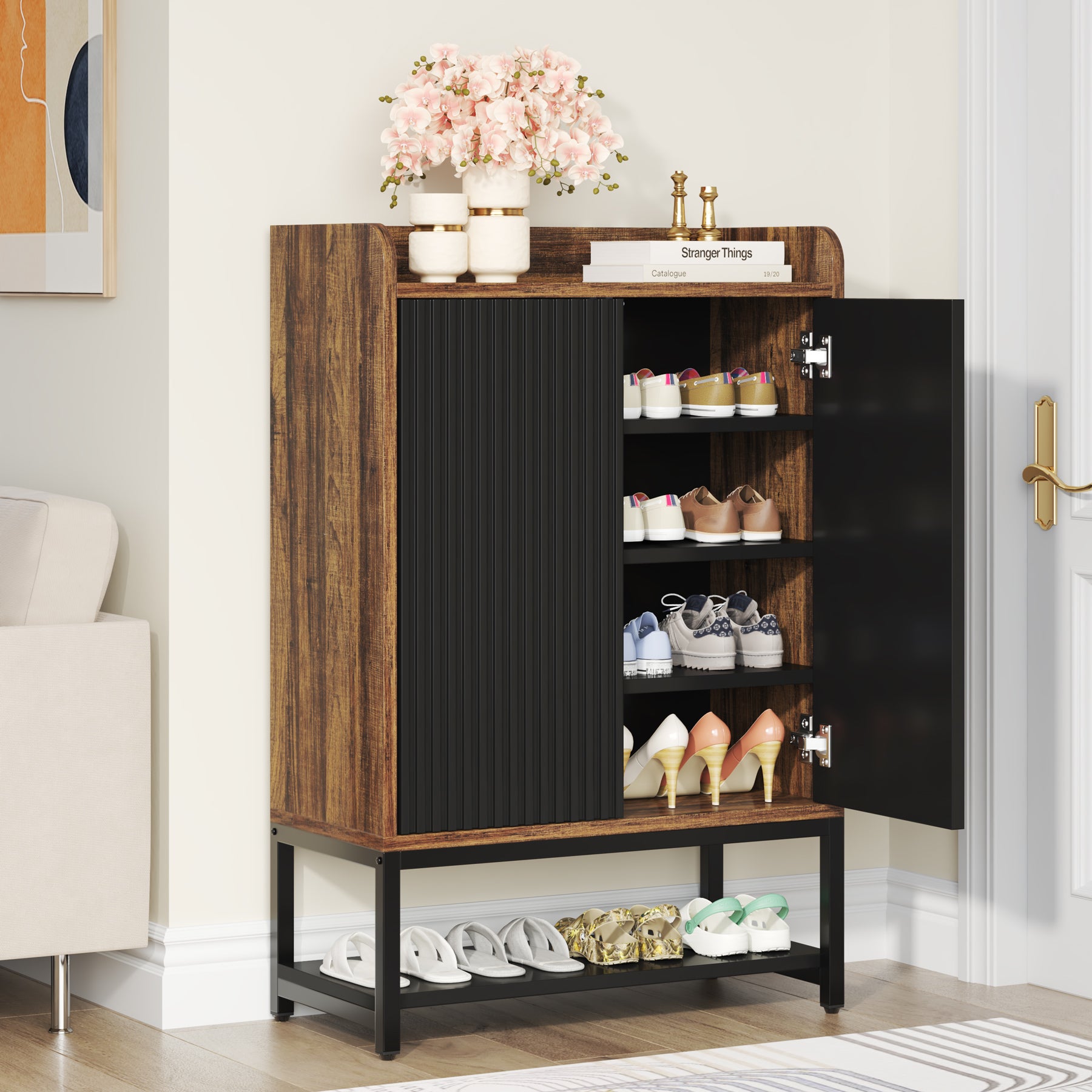 5-Tier Slim Shoe Cabinet with Doors, Entryway Shoe Storage Unit for Hallway