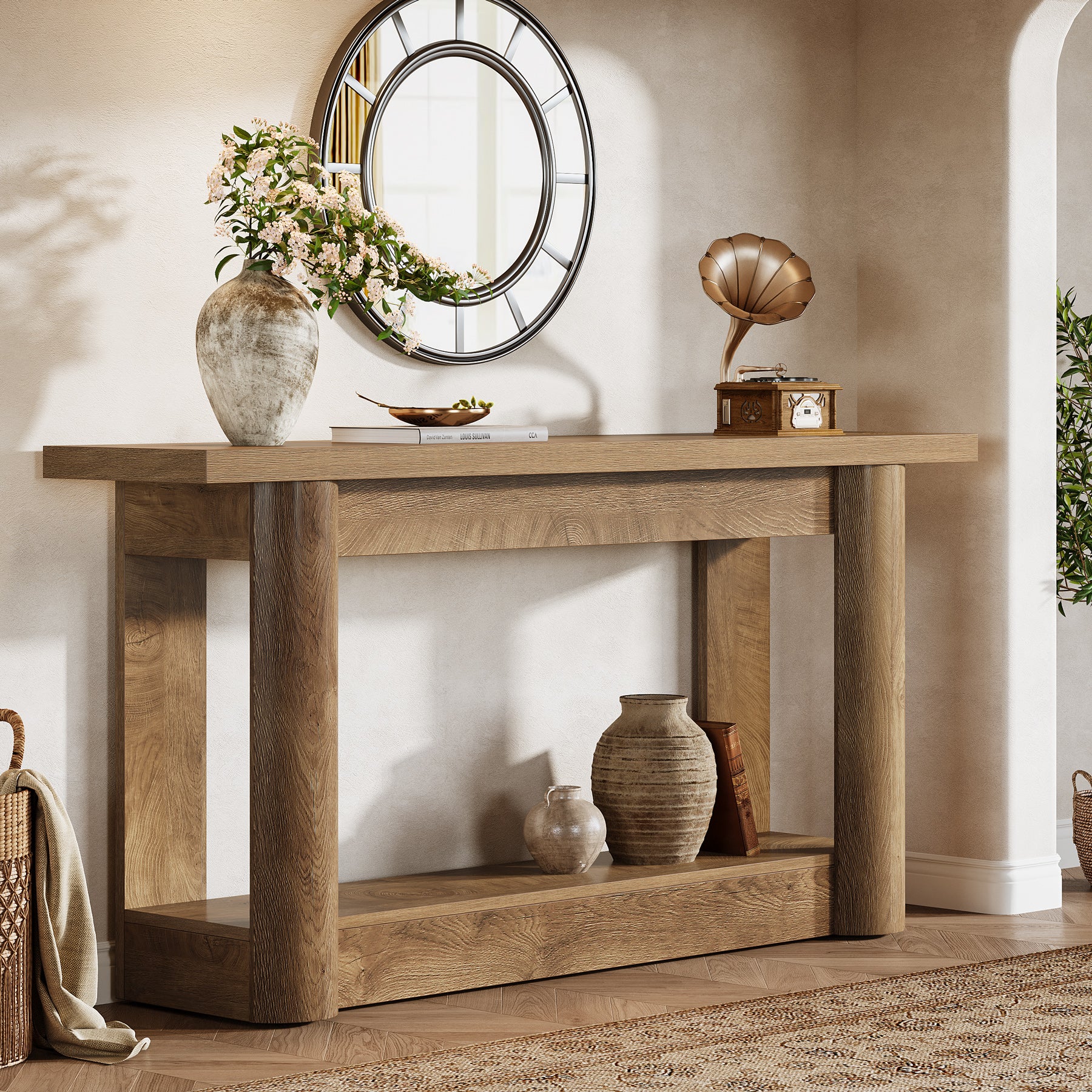 160cm Farmhouse Console Table, Narrow 2-Tier Sofa Table for Entryway & Living Room