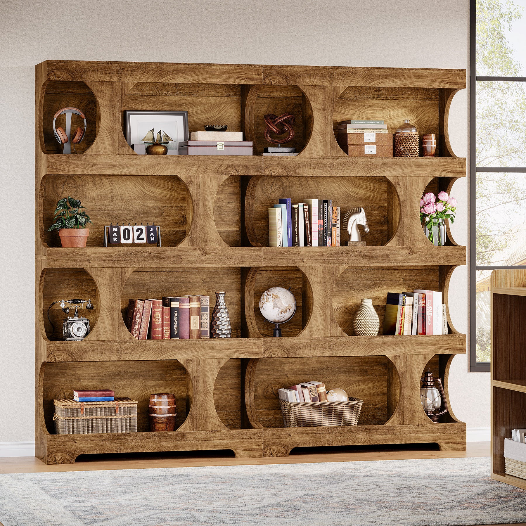 181 cm Tall Bookcase, 4-Tier Asymmetrical Bookshelf, 100 cm Wide Freestanding Display Shelf for Living Room or Home Office
