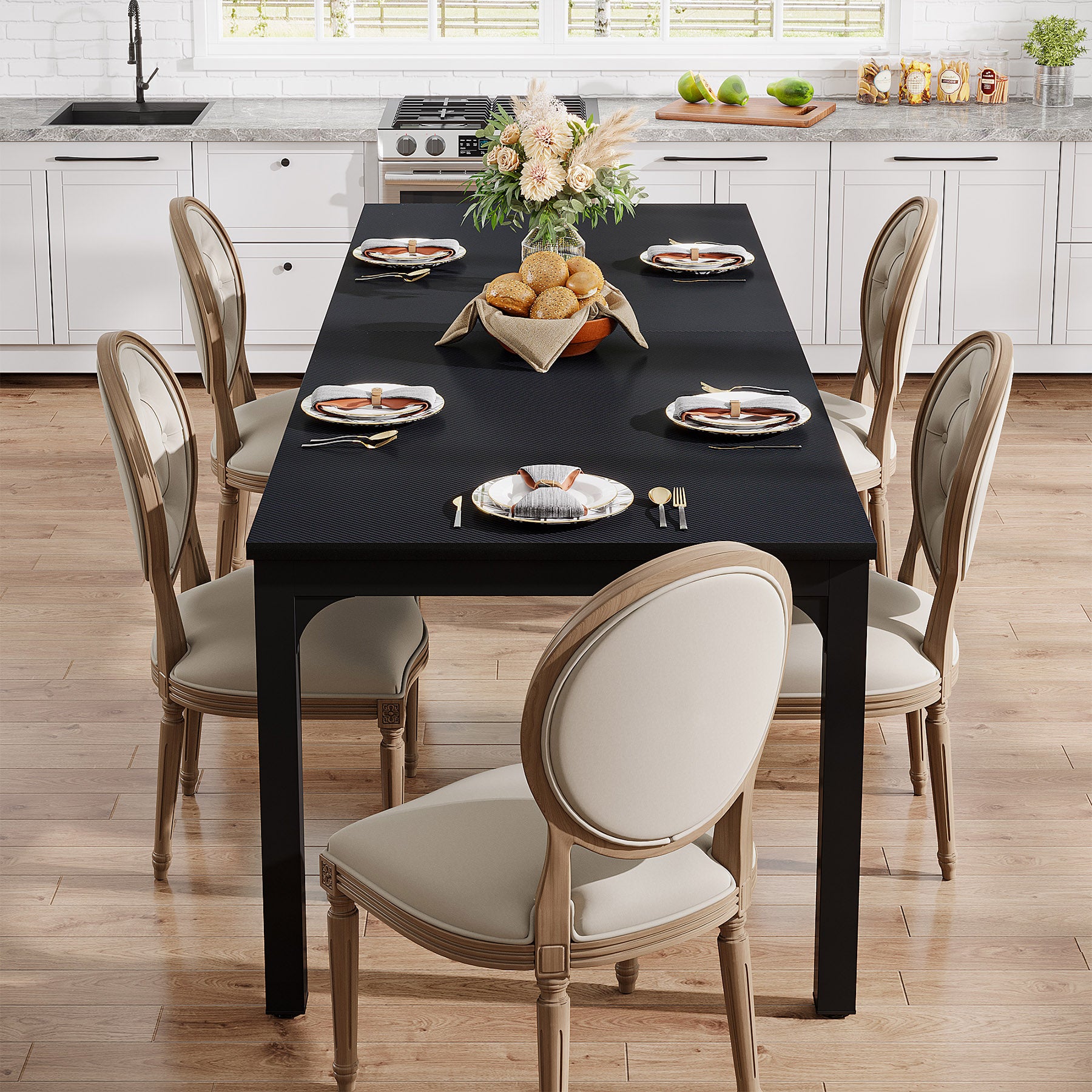 Rectangle Dining Table, 200cm Long Kitchen Table for 6-8 People