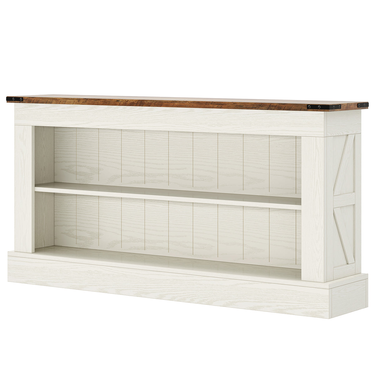 Farmhouse Console Table with 2 Shelves, White & Natural Wood Finish