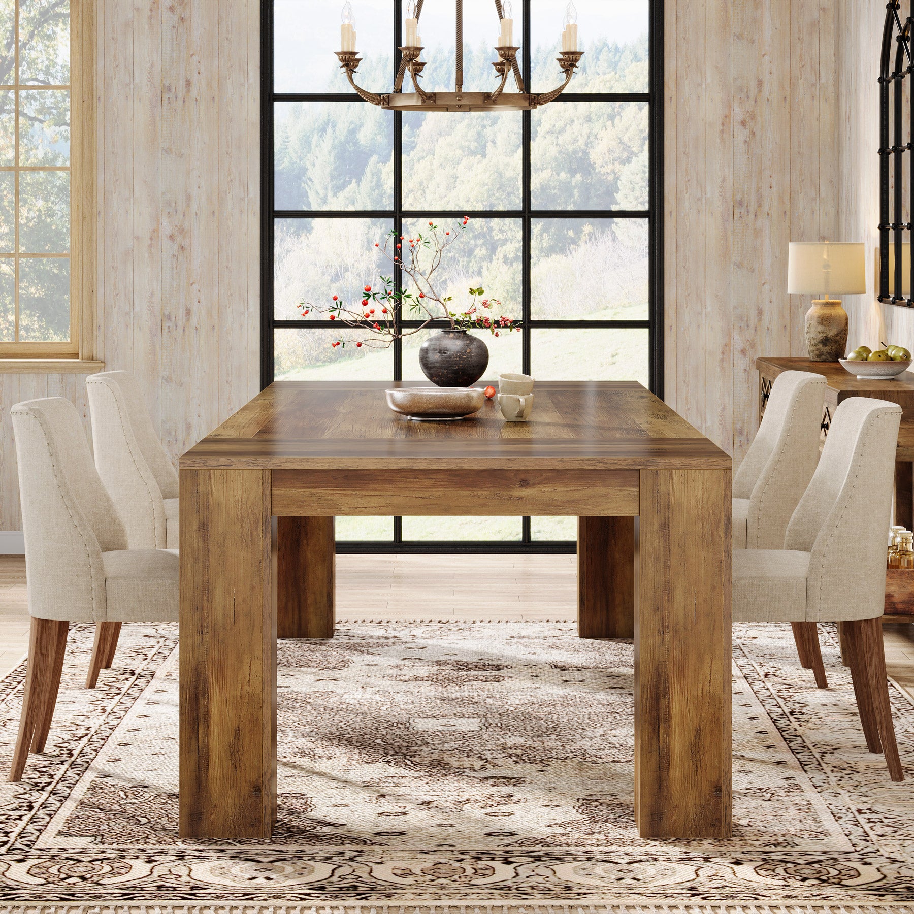 160cm Dining Table, Farmhouse Kitchen Dinner Table for 4-6 People