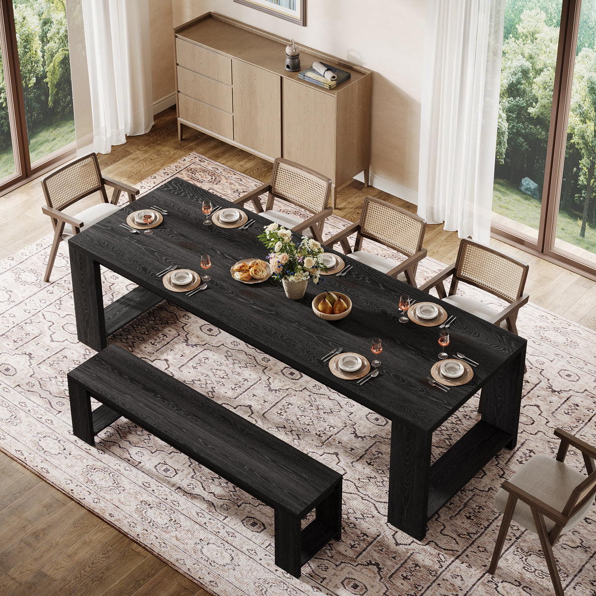 220 cm Extra Long Dining Table, Modern Oak Farmhouse Table