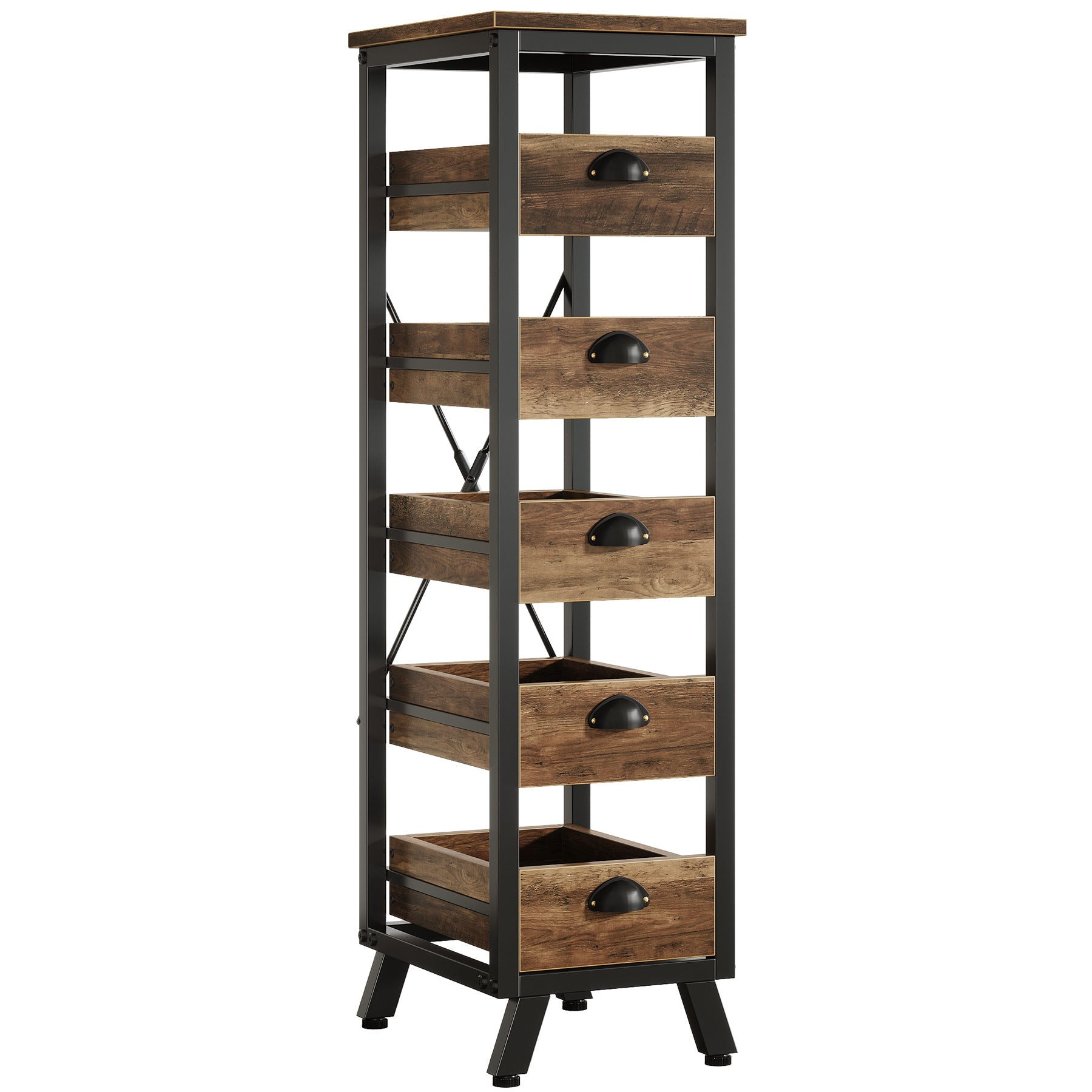 5-Tier Wooden Basket Stand, Set of 2 Narrow Pull-Out Kitchen Storage Organisers