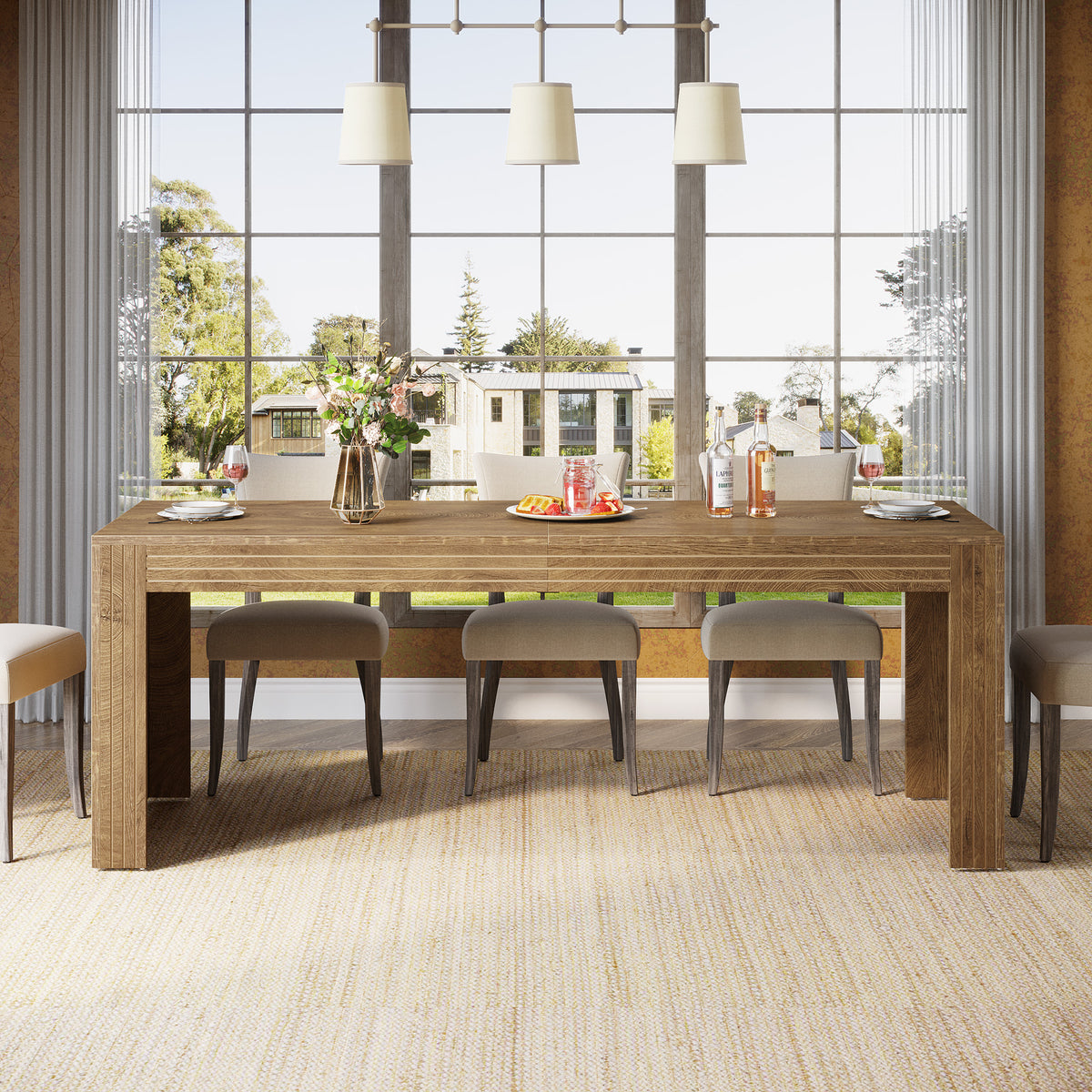 200 cm Dining Table, Rustic Brown Extra-Long Rectangular Kitchen Table