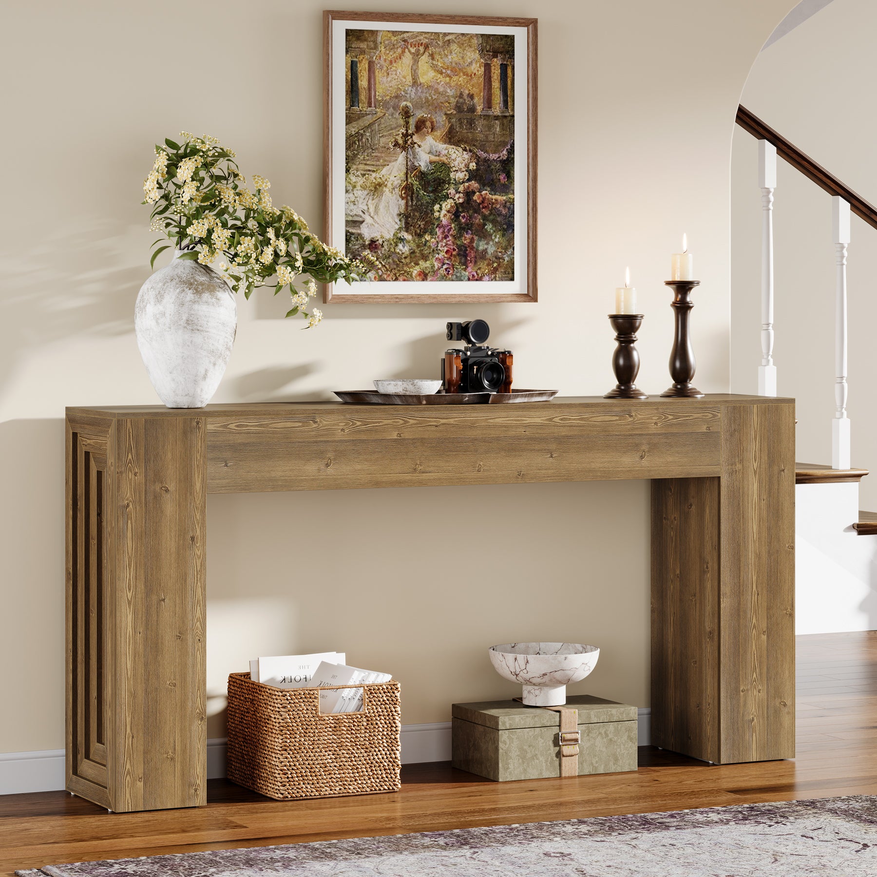 160cm Long Console Table, Farmhouse Narrow Sofa Table for Entryway, Hallway and Living Room
