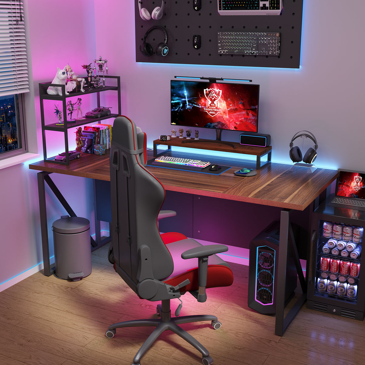 160 cm Computer Desk with Storage Shelf, Rustic Brown Office Desk