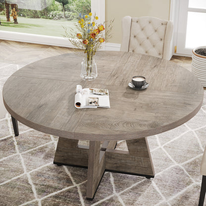 Round Dining Table for 4, 47" Wood Kitchen Table Farmhouse Dinner Table