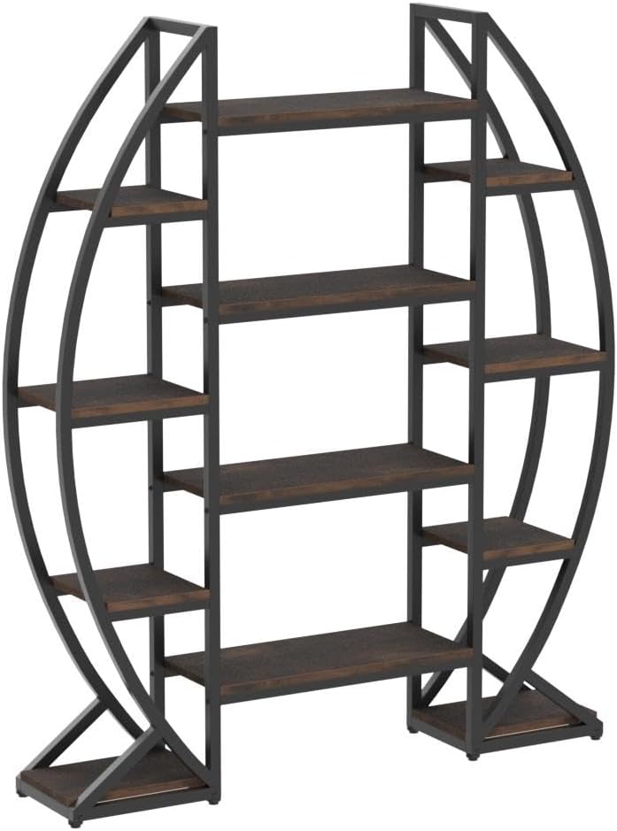 140 CM Bookshelf, 5-Tier Oval Bookcase Etagere Display Shelves
