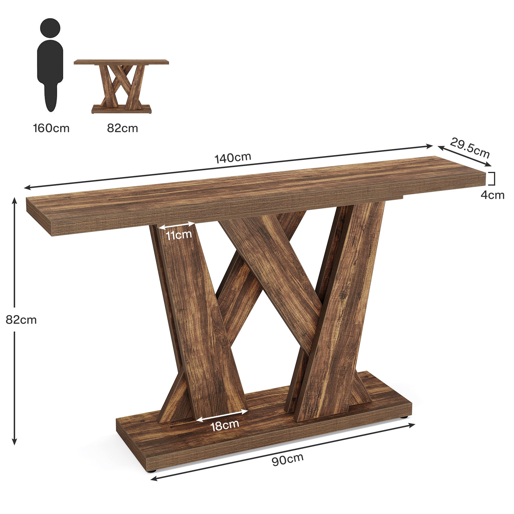 55" Console Table, Farmhouse Entryway Table With Geometric Base