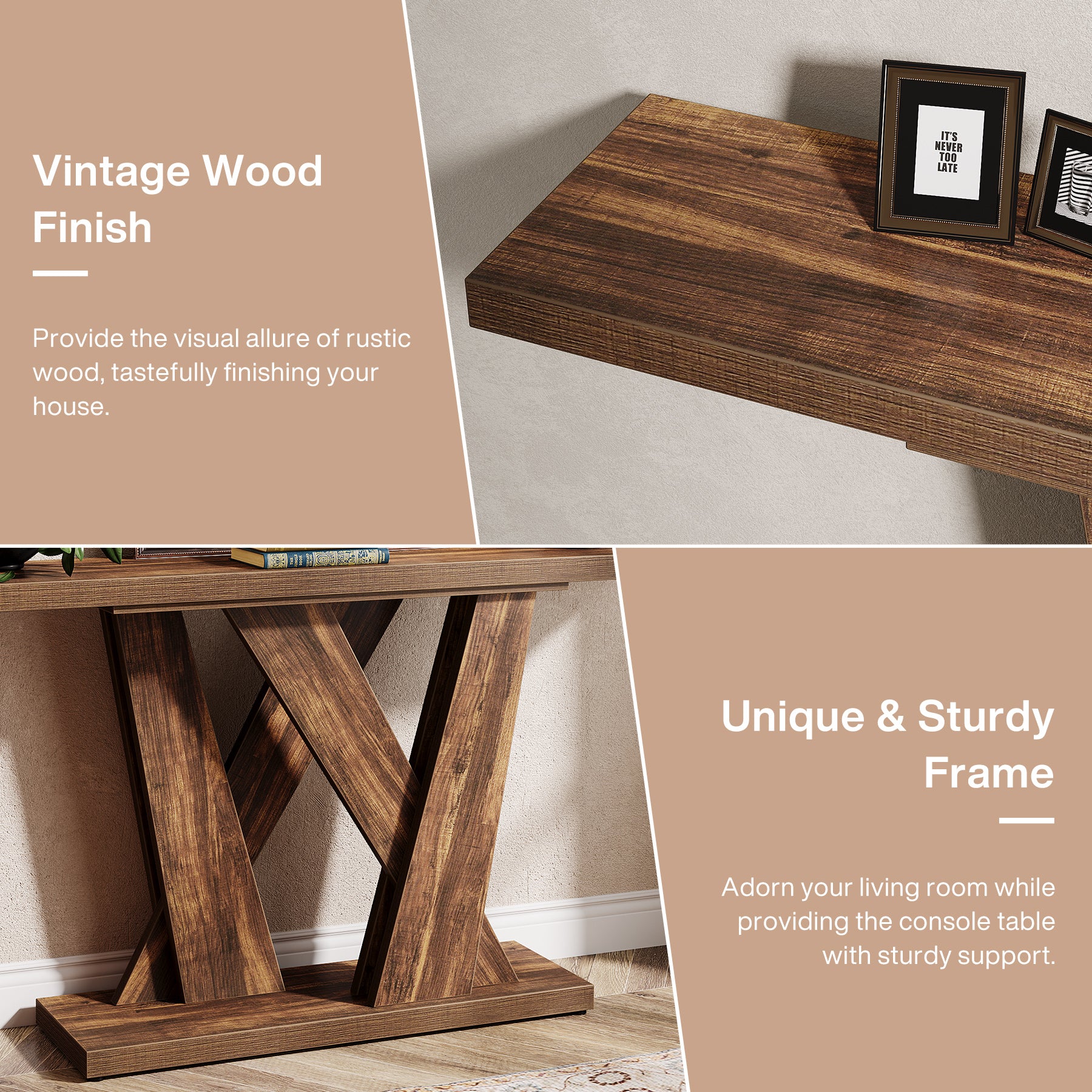 55" Console Table, Farmhouse Entryway Table With Geometric Base