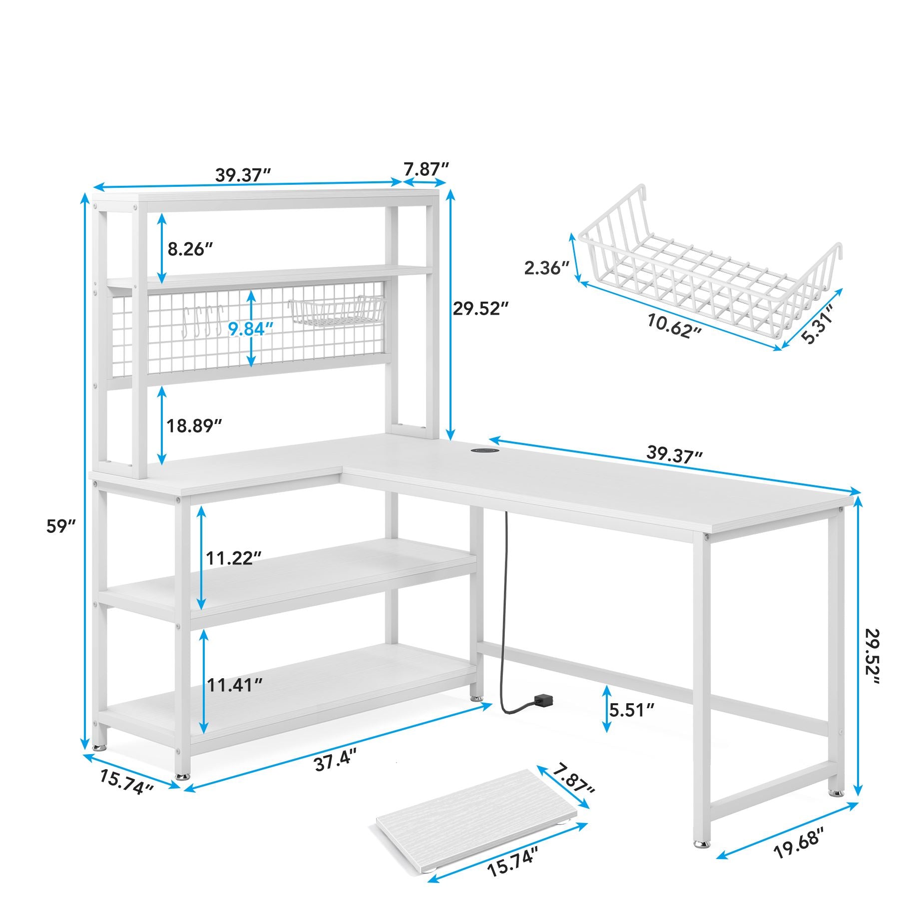 55" Reversible L-Shaped Desk with Wireless Charging & Shelves