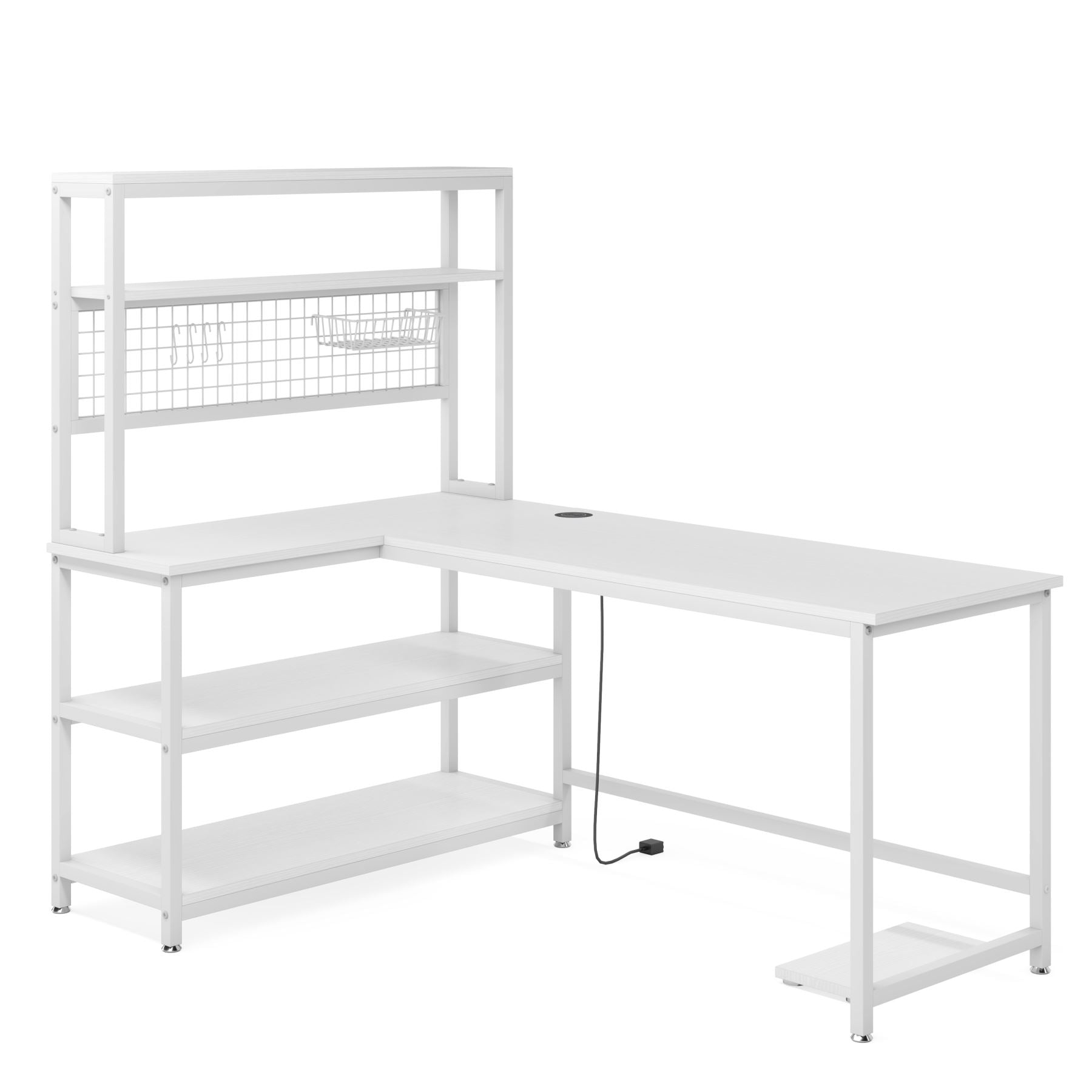 55" Reversible L-Shaped Desk with Wireless Charging & Shelves