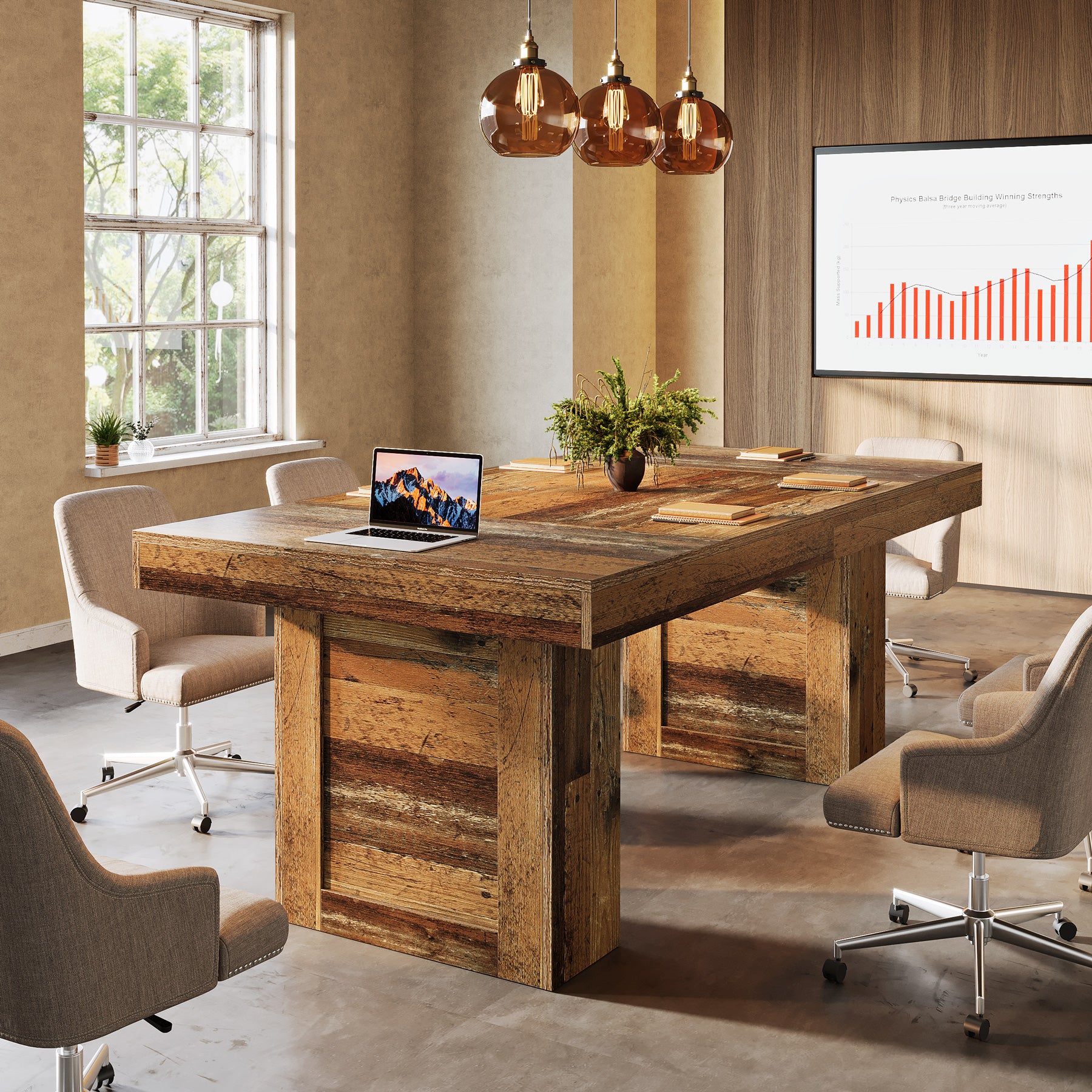 160 cm Farmhouse Executive Desk, Large Wooden Office Desk with Heavy-Duty Legs for Home Office
