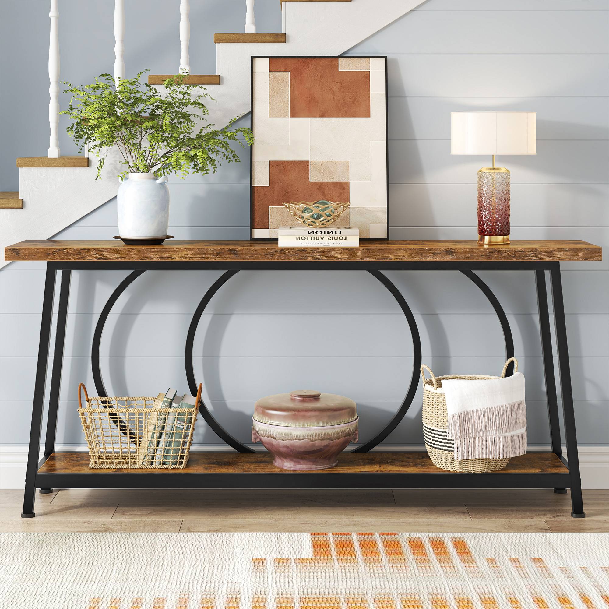 Console Table, 70.9" Sofa Entryway Table with 2 Open Storage Shelves Tribesigns