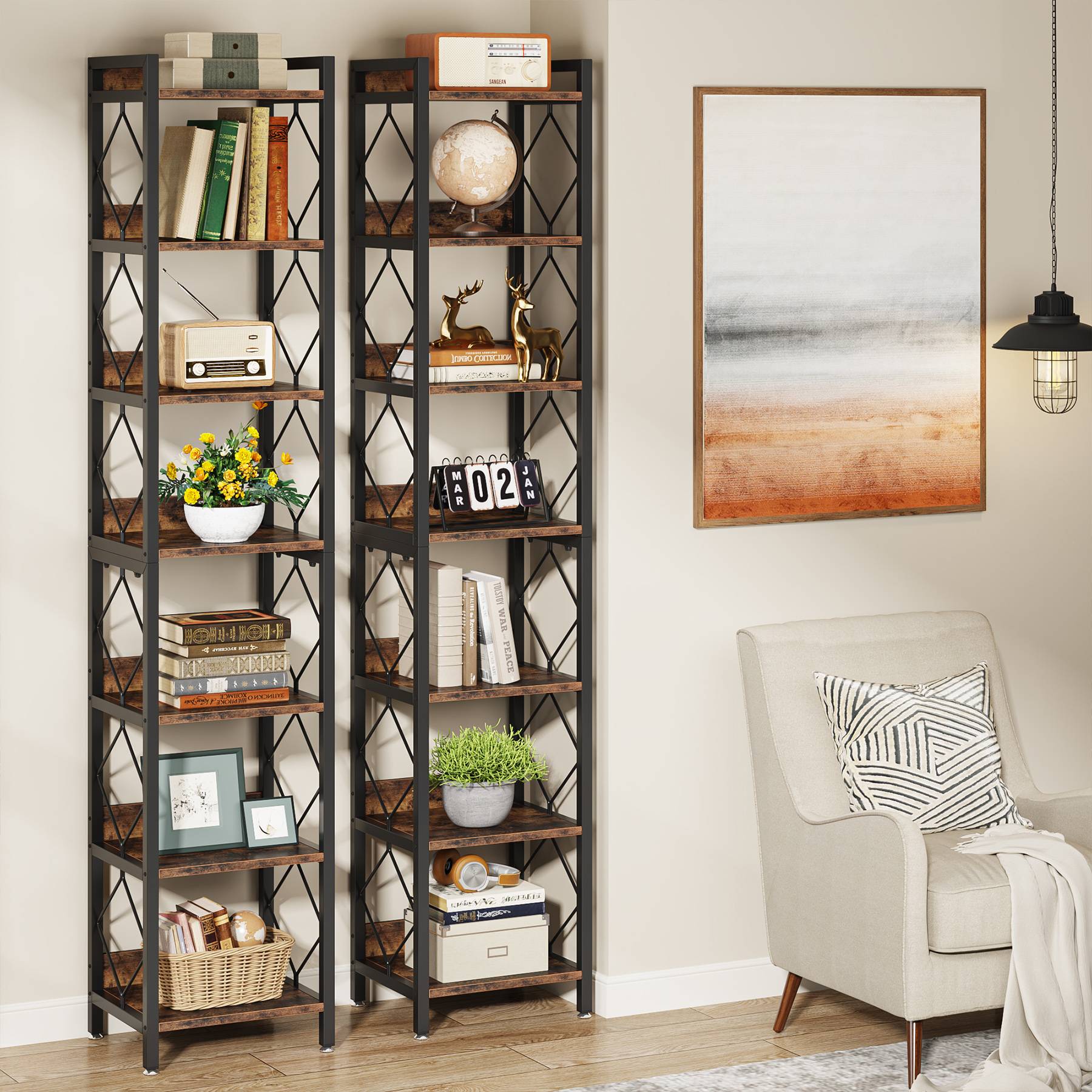 7-Tier Corner Shelf, 78.7" Narrow Bookshelf Corner Bookcase Tribesigns