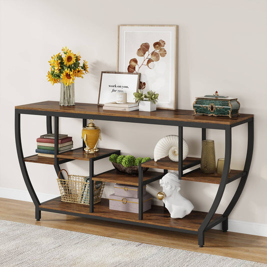 Industrial Console Table, 70.9" Entryway Sofa Table with Shelves Tribesigns