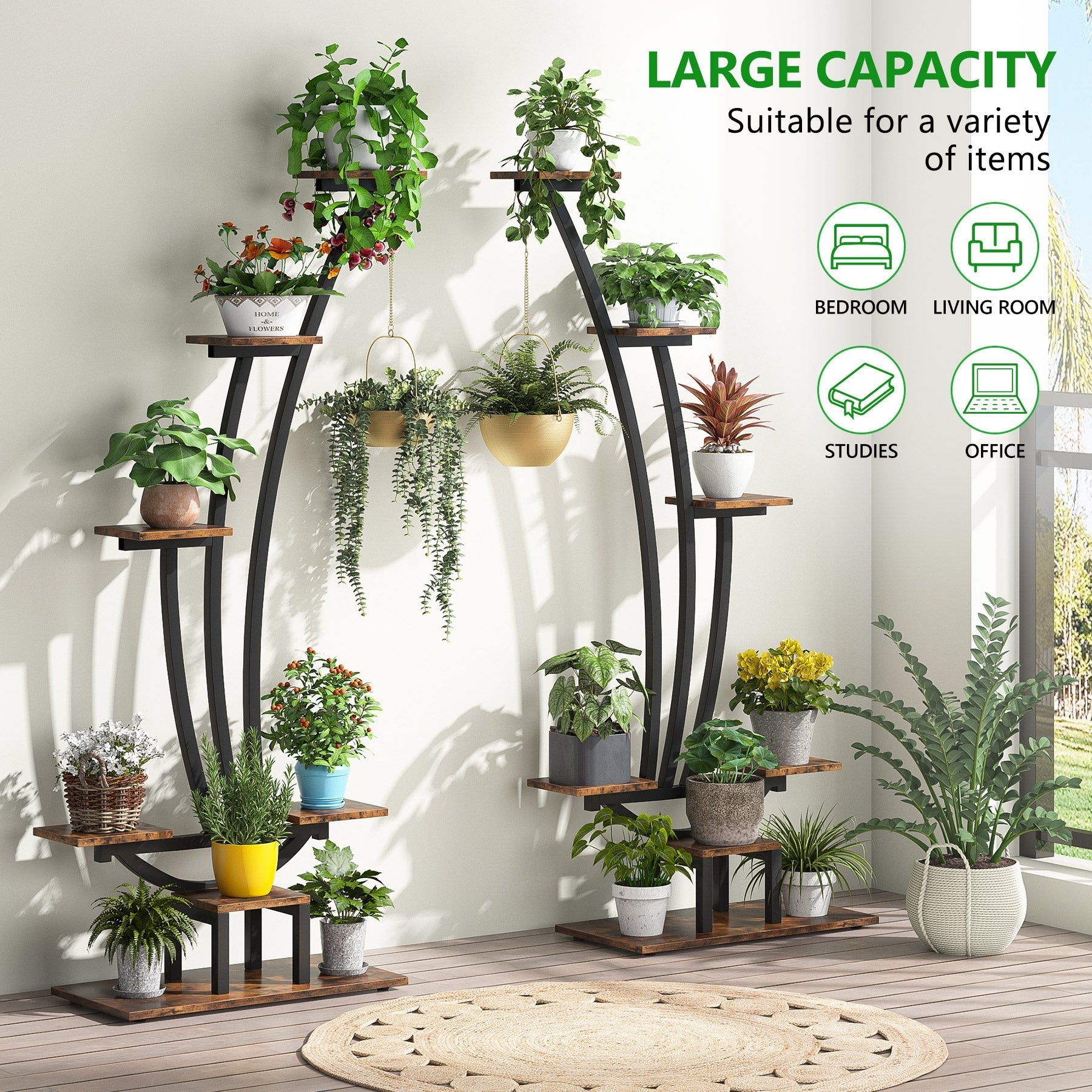 Plant Stand, Metal Curved Display Shelf Pack of 2 Tribesigns