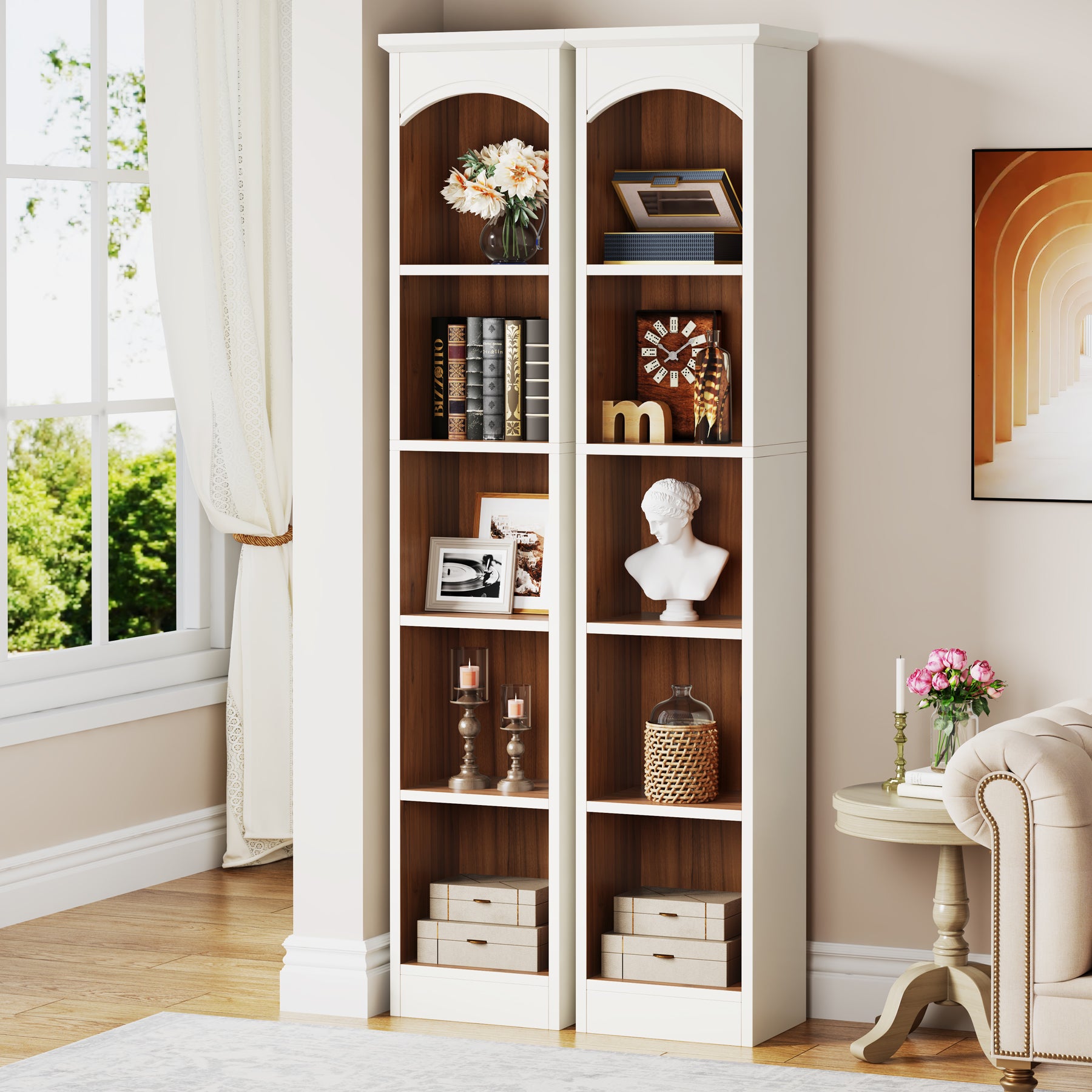 70.9" Narrow Bookcase, 5-Tier Cube Bookshelf Display Rack with Storage
