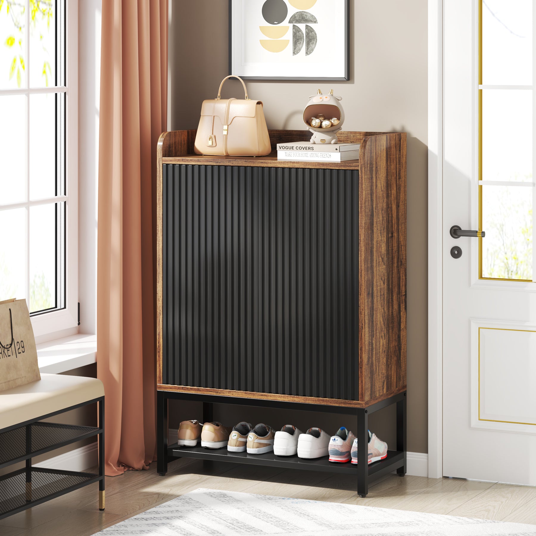 5-Tier Slim Shoe Cabinet with Doors, Entryway Shoe Storage Unit for Hallway