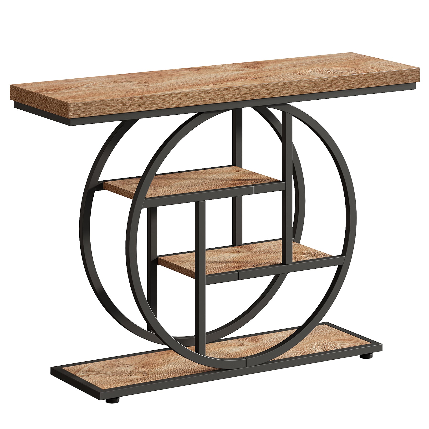 105cm Console Table, Industrial 4-Tier Sofa Entryway Table with Circle Base