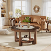 2-Tier Coffee Table, Round Accent Center Table with Heavy-Duty Tabletop 3