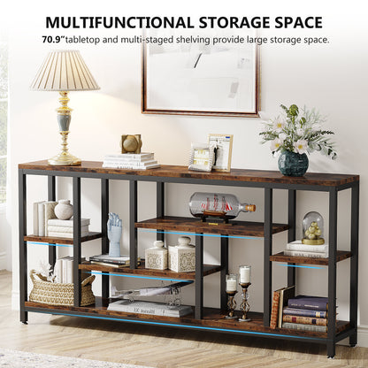 180 cm Console Table, Long Sofa Table with 3-Tier Storage Shelves