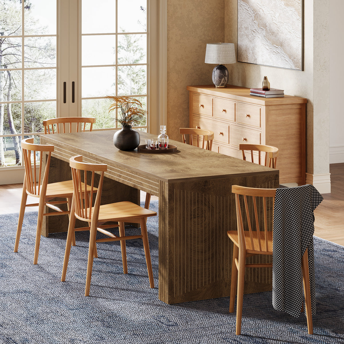 200 cm Dining Table, Rustic Brown Extra-Long Rectangular Kitchen Table