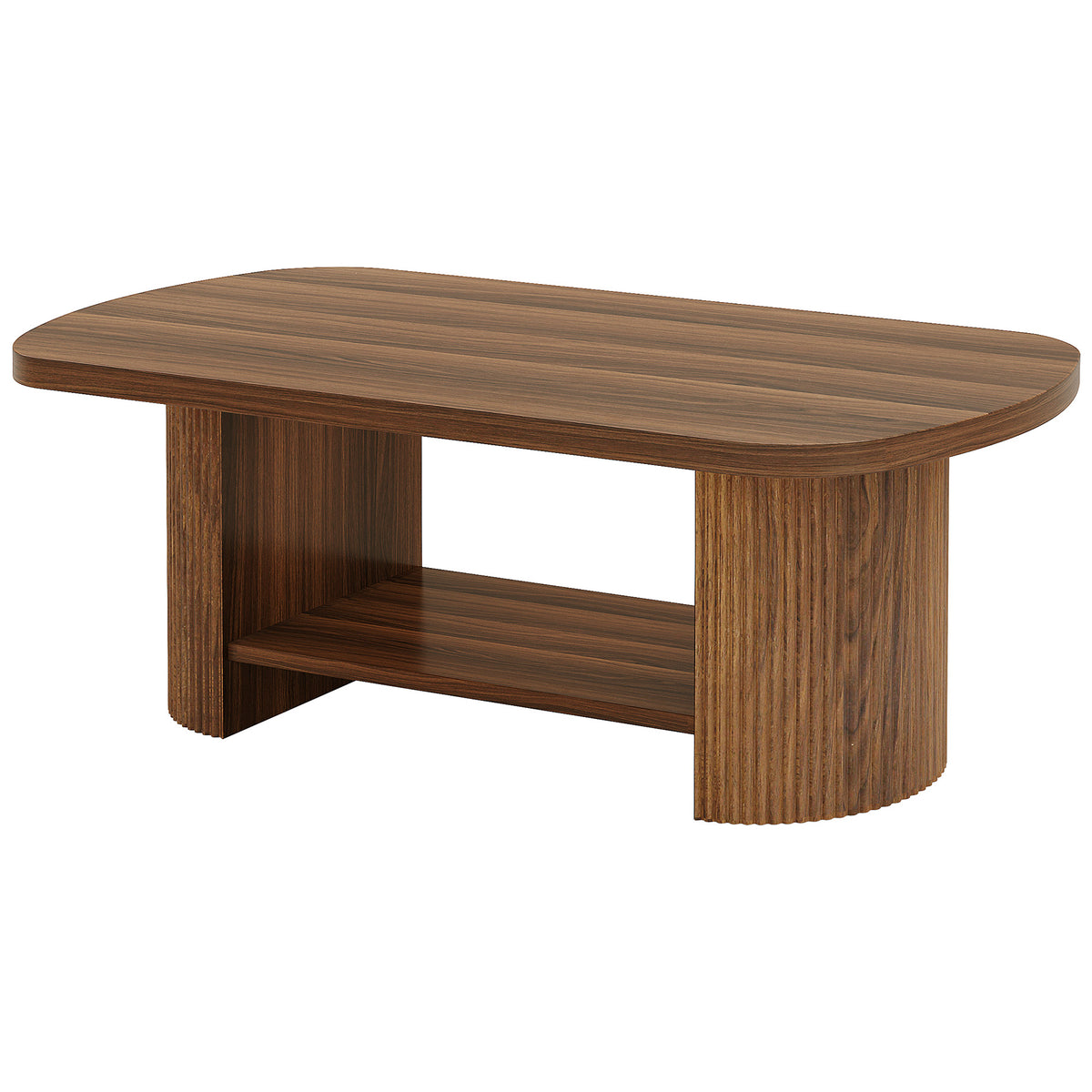 115 cm Oval Coffee Table with 2-Tier Storage, Fluted Base