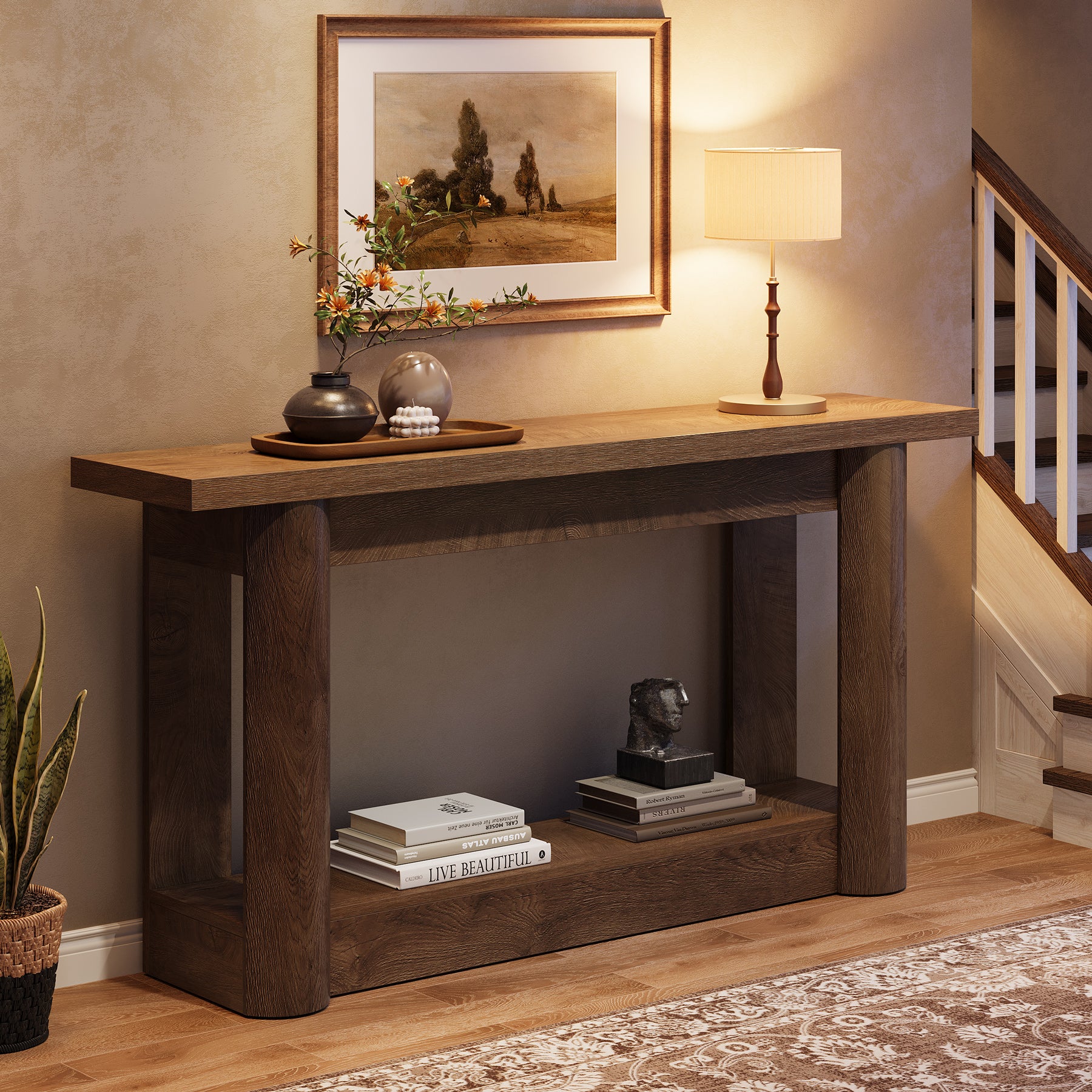 160cm Farmhouse Console Table, Narrow 2-Tier Sofa Table for Entryway & Living Room