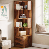 170cm L-Shaped Bookshelf, Corner Bookcase with 5-Tier Shelf & 2 Drawers 3
