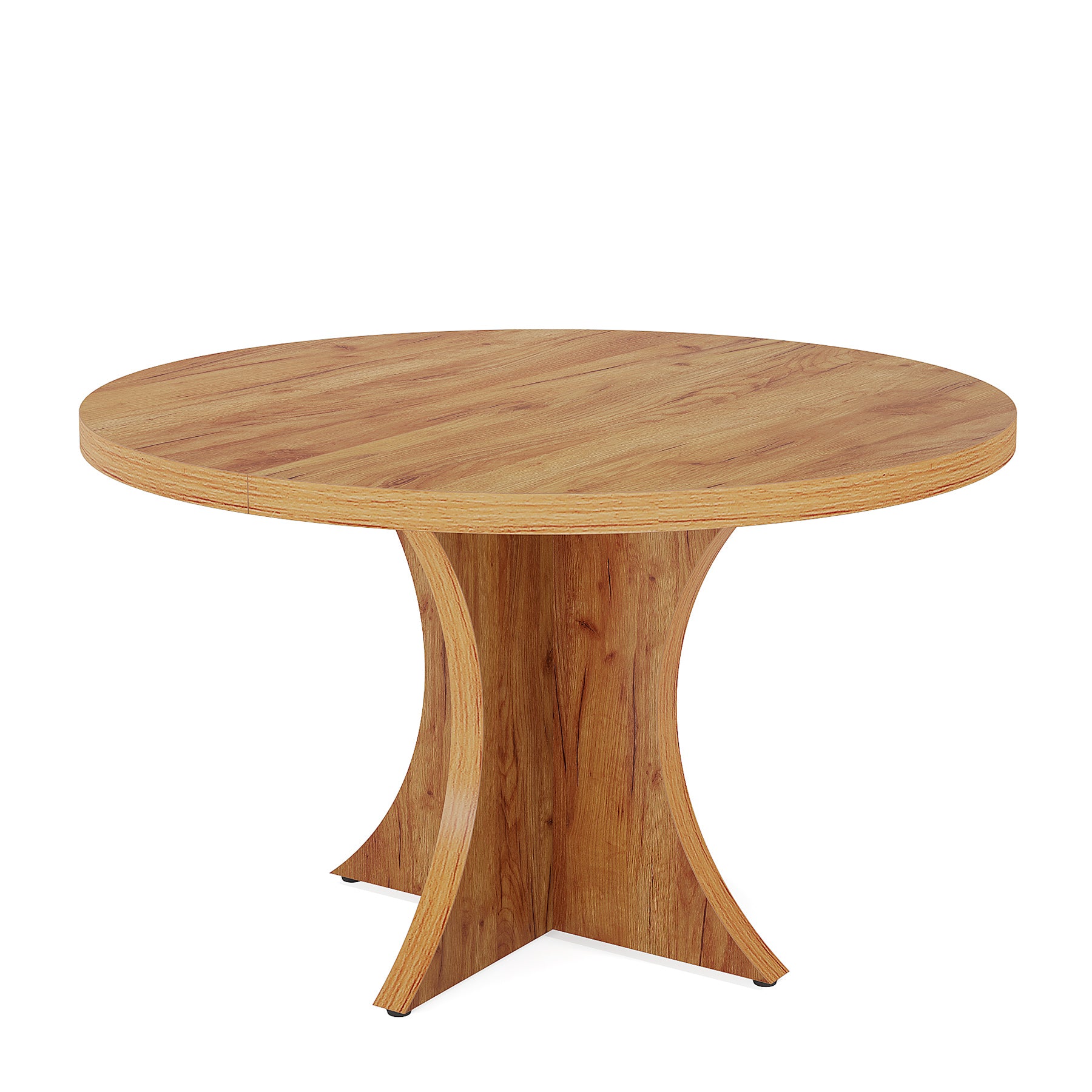 120cm Round Dining Table, Farmhouse Kitchen Table with Pedestal Base for 4-6