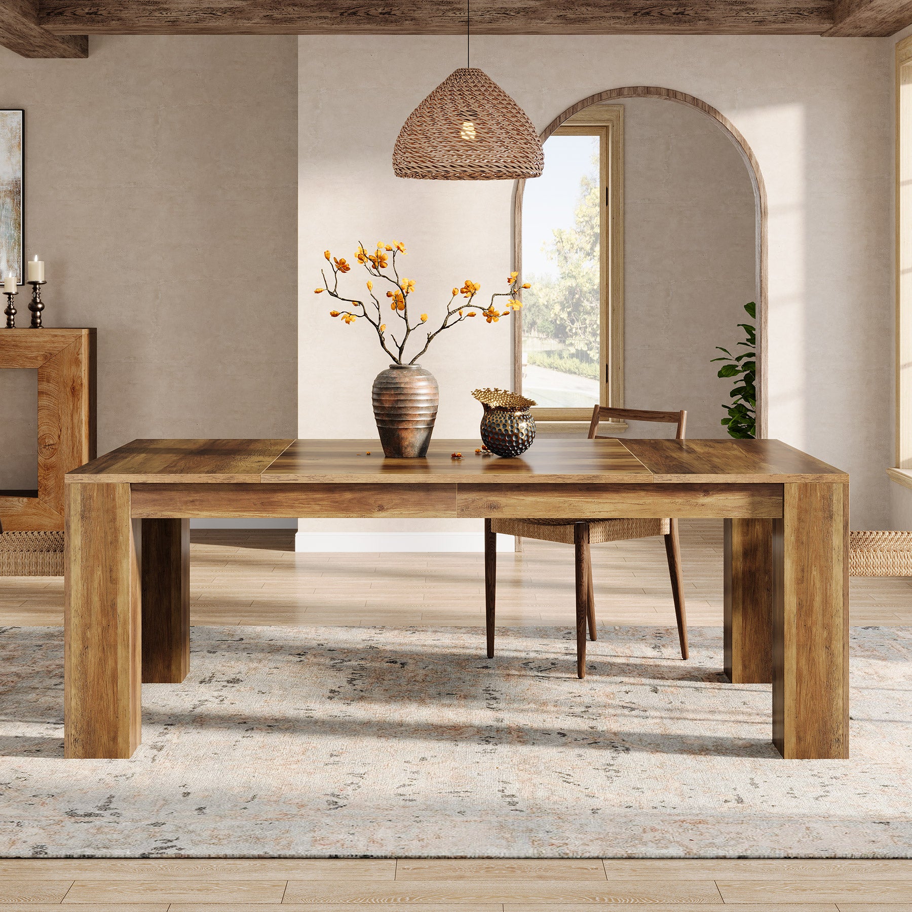160cm Dining Table, Farmhouse Kitchen Dinner Table for 4-6 People