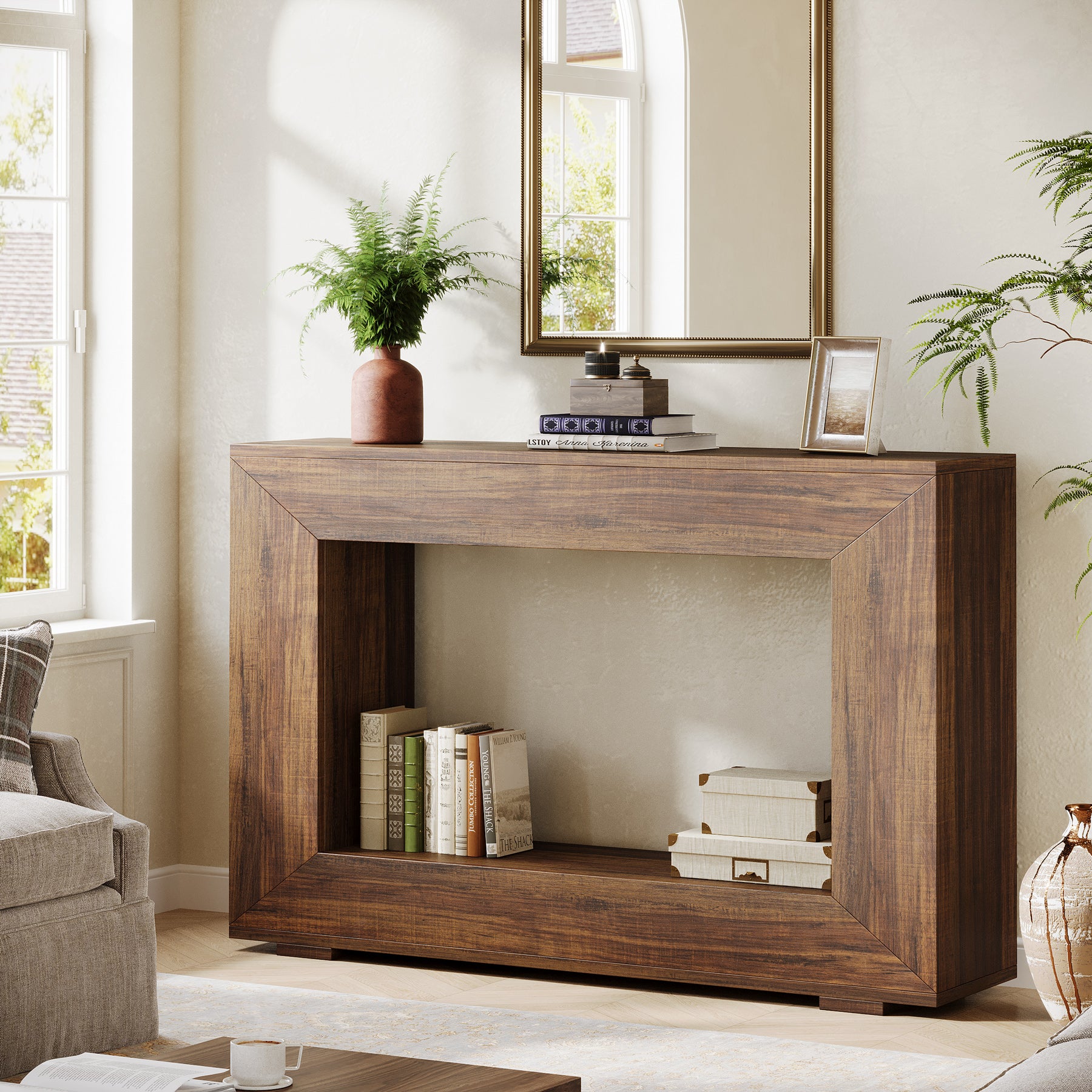 120cm Console Table, Rustic Wooden Sofa Entryway Table with Storage