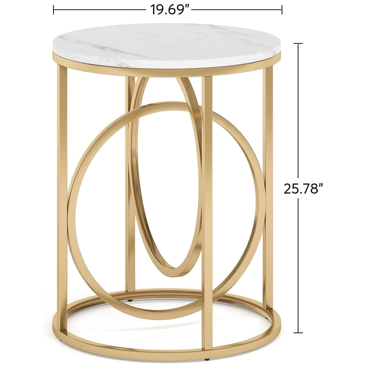 Round End Table, Modern Sofa Side Table with Faux Marble Top