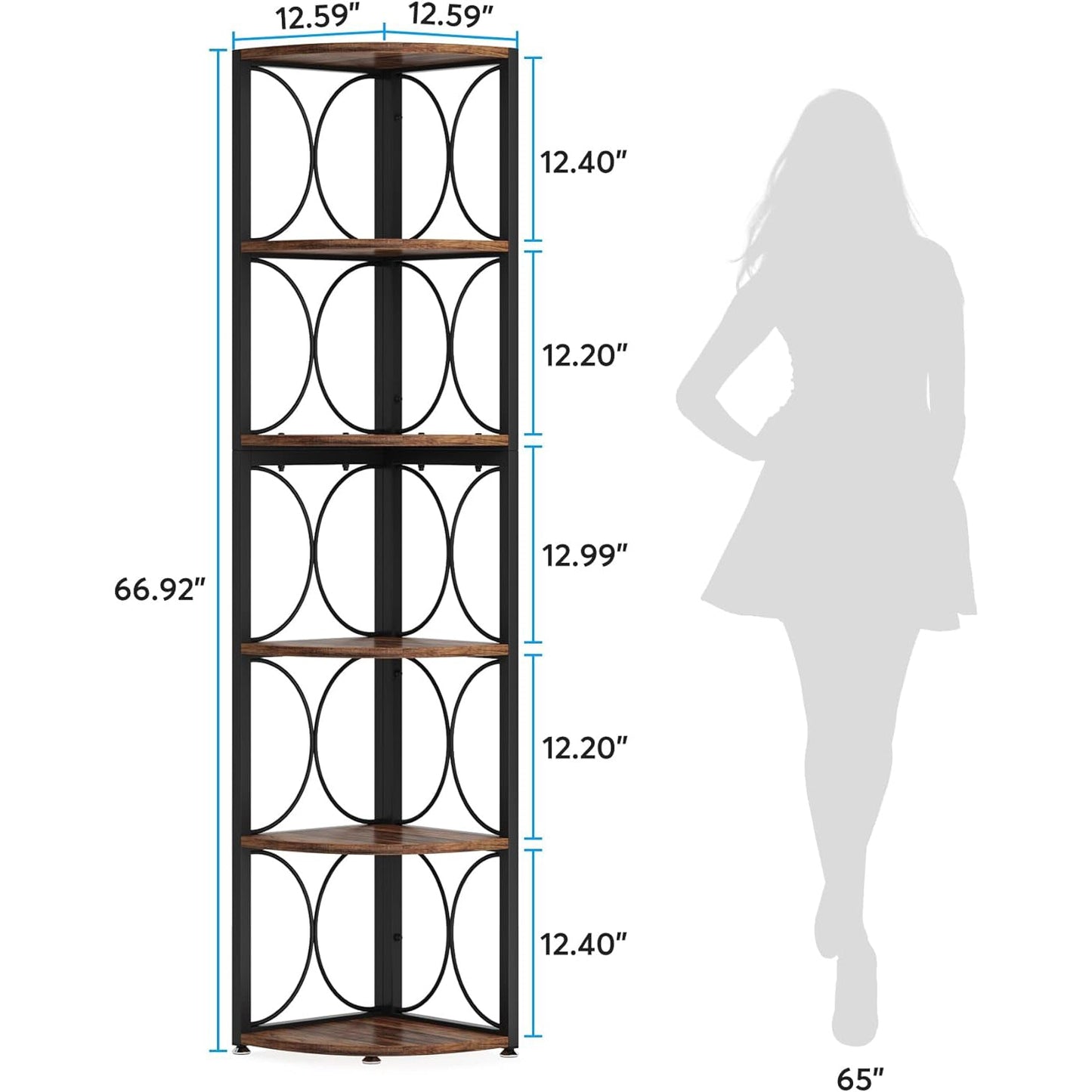 6-Tier Corner Shelf, 67" Corner Bookshelf Shelving Unit