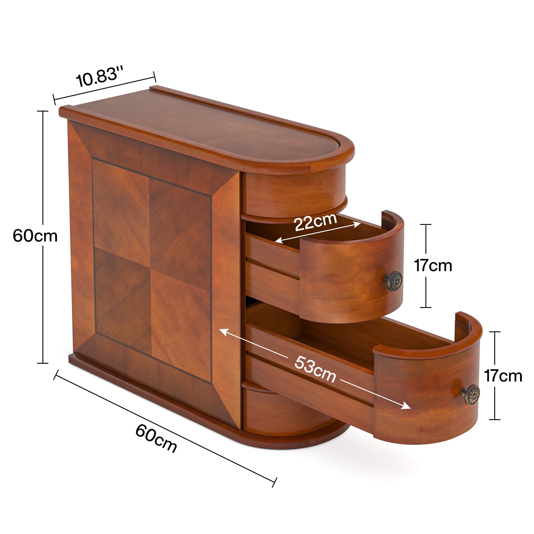 Wood Narrow Side Table with 2 Drawers - Modern Bedside Table