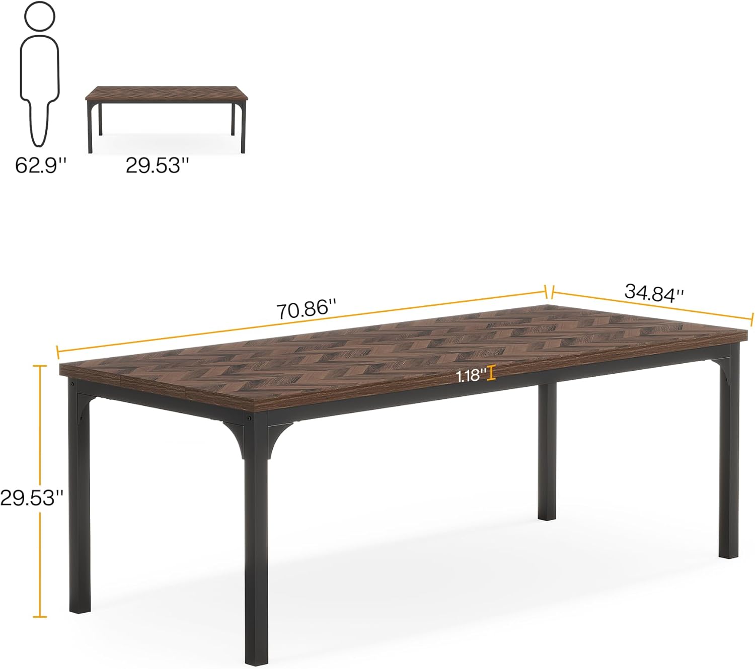 180cm Dining Table, Rectangular Wooden Kitchen Table for 6-8